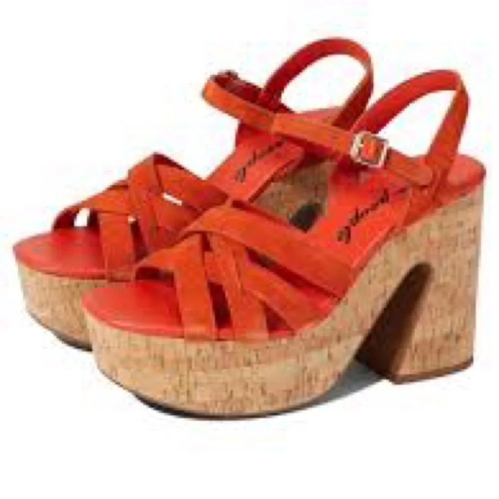 Women’s Free People Lisbon Orange Suede Cork Platform Sandals Size 40